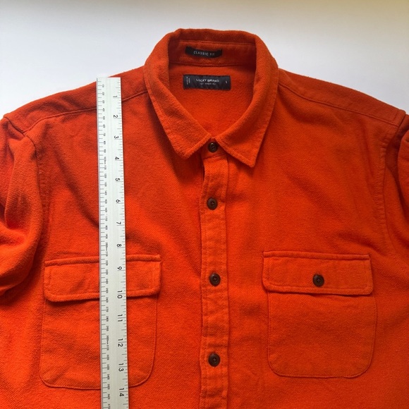 Lucky Brand Men's Top Solid Utility Cloud Soft Long Sleeve Flannel Orange Sz L - Picture 11 of 12